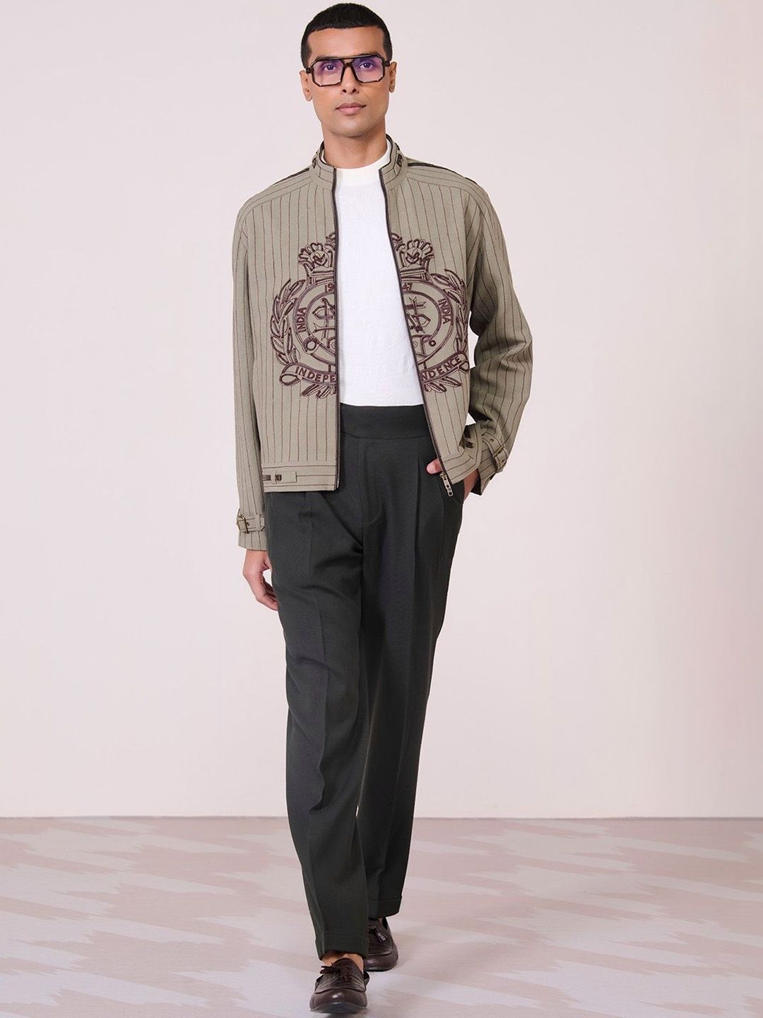 S&N by Shantnu Nikhil Men Striped Bomber with Embroidered Jacket