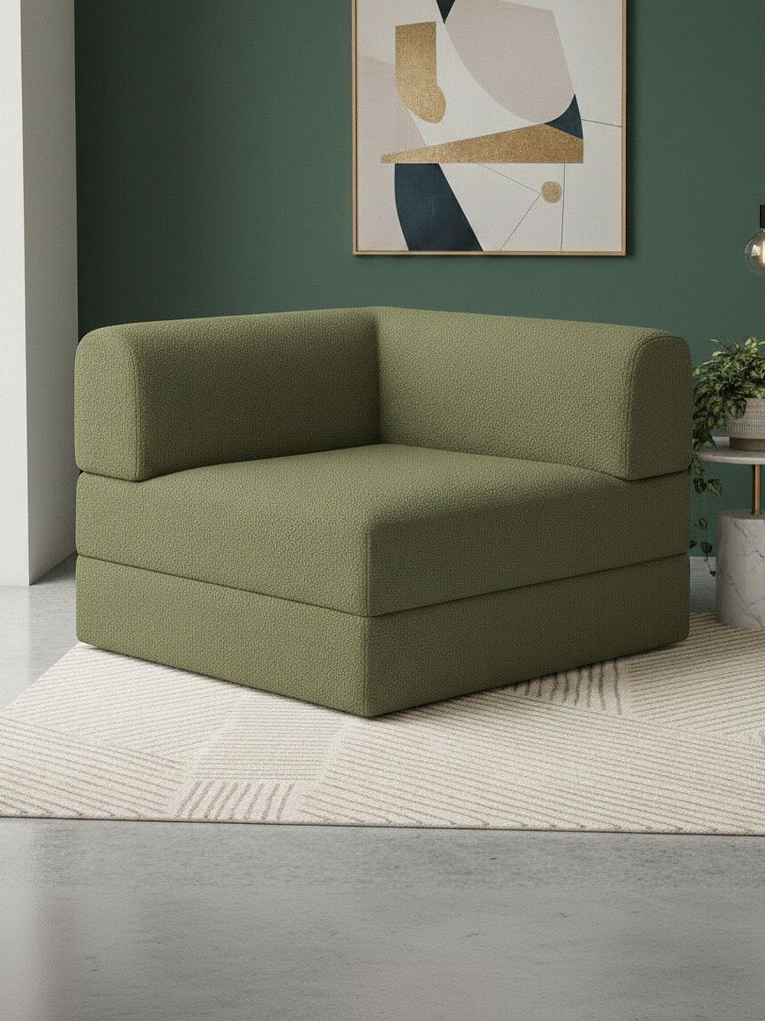 Pum Pum Olive Leatherette 1 Seater Fold Out Sofa Cum Bed