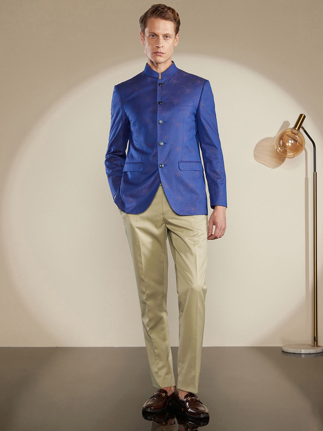 Peter England Elite Mandarin Collar Bandhgala Slim-Fit Two-Piece Suit