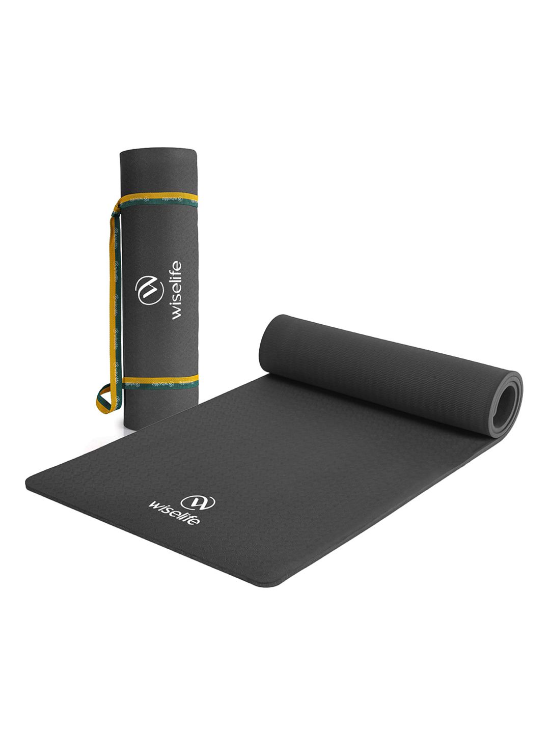 WiseLife WiseLife Black Rectangular Anti-Skid Yoga Mat With Sleek Strap