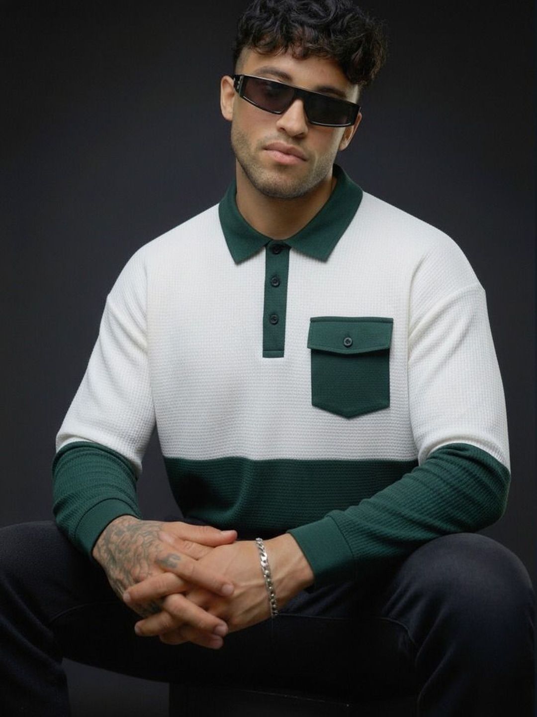 R.Code by The Roadster Life Co. Men Colourblocked Polo Collar Pockets T-shirt