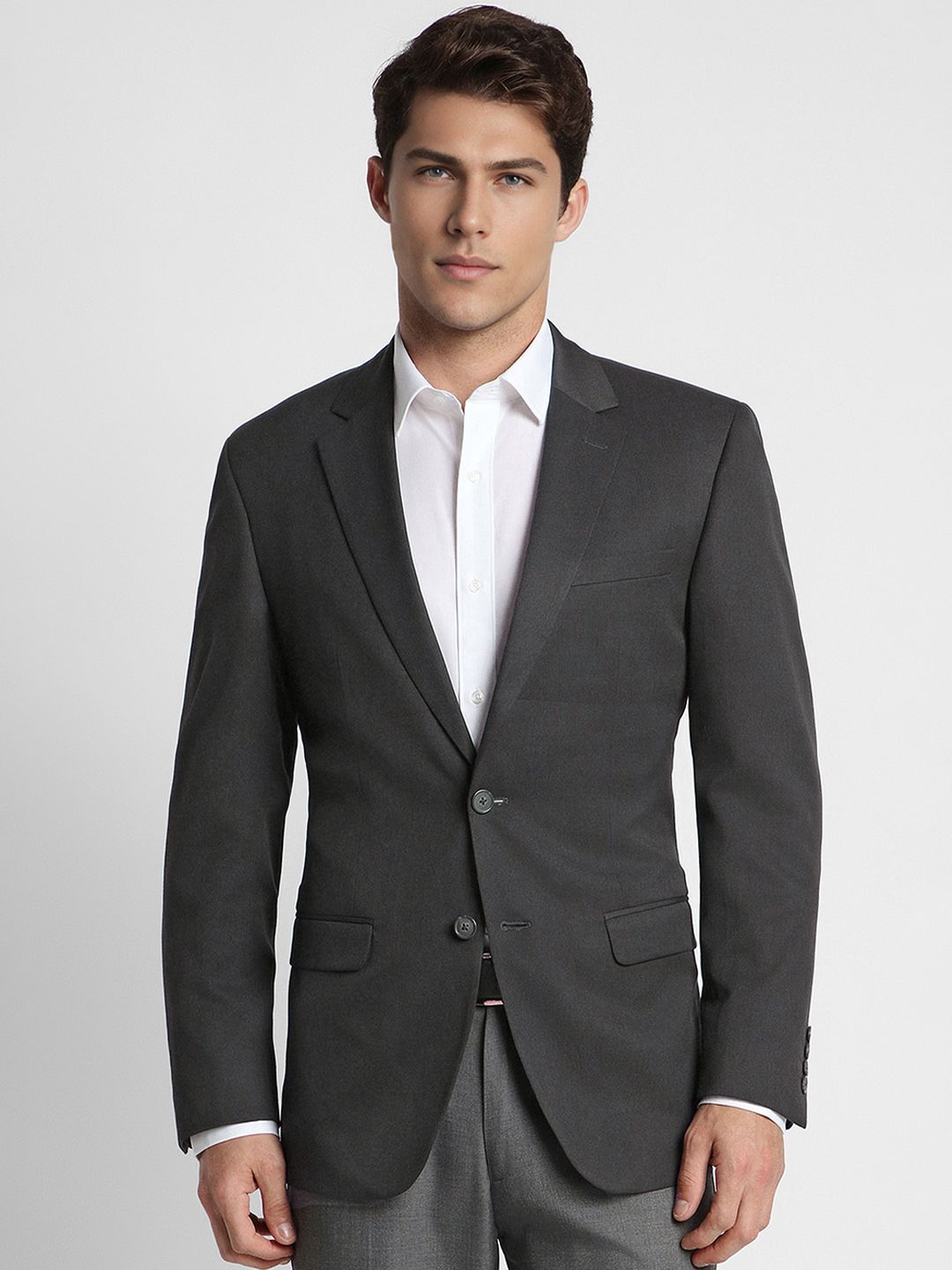 Peter England Men Black Solid Single-Breasted Formal Blazer