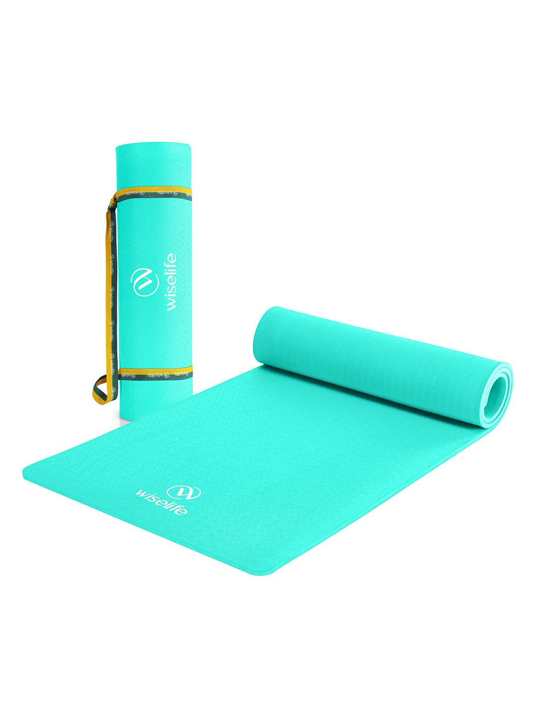 WiseLife WiseLife Teal Blue & White Printed Rectangular Anti Skid Yoga Mat & Strap