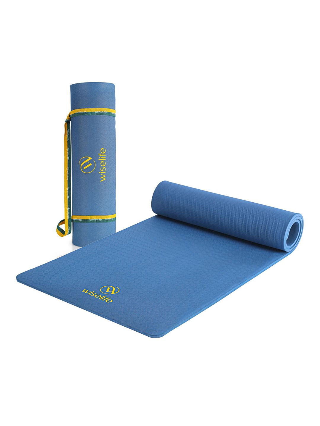 WiseLife WiseLife Blue Rectangular Anti-Skid Yoga Mat With Sleek Strap