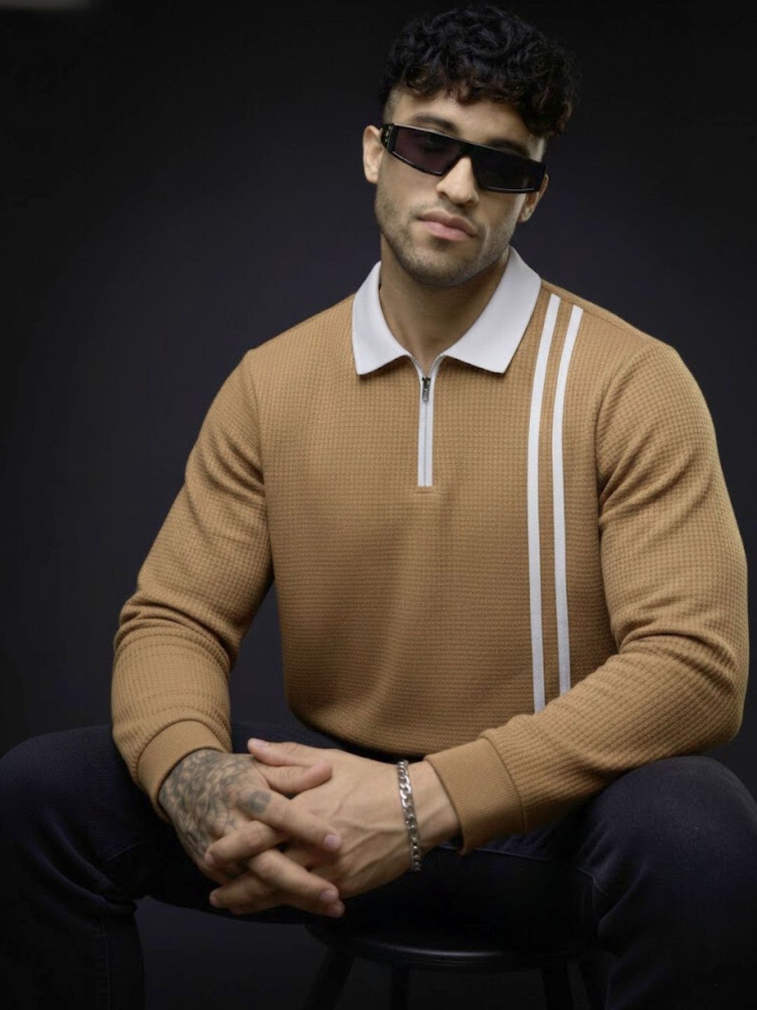 R.Code by The Roadster Life Co. Men Striped Polo Collar T-shirt