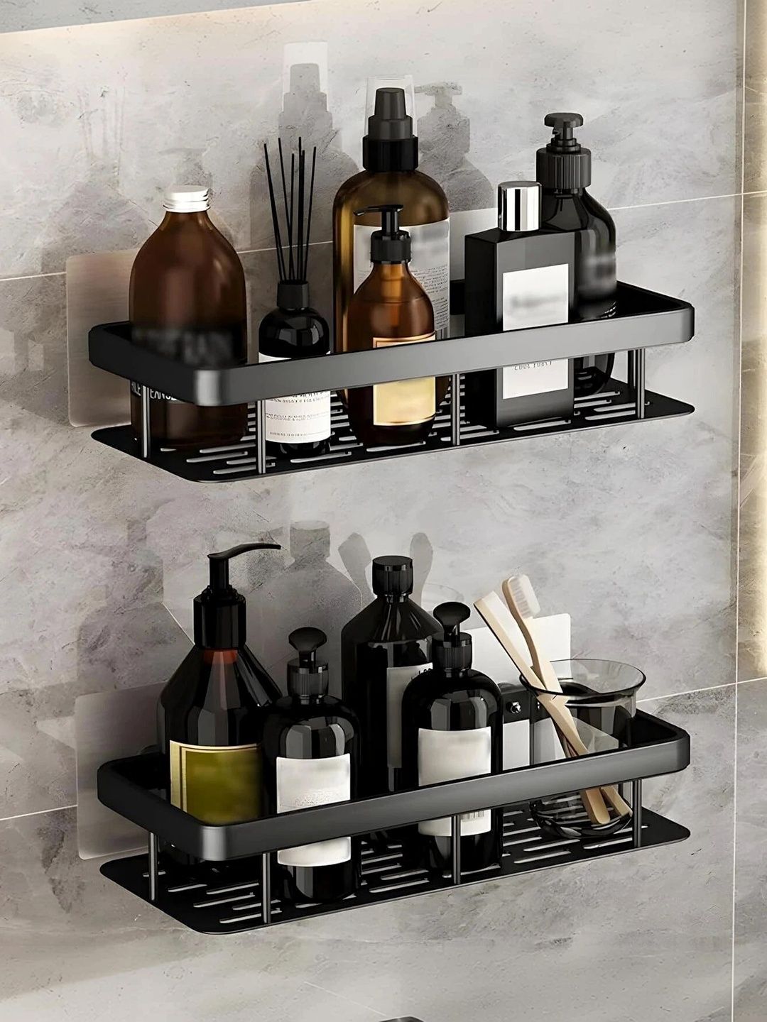 DXDT 2 pieces Multipurpose Black Steel Bathroom Kitchen rack