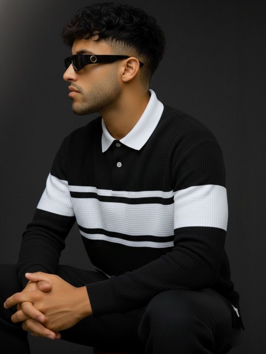 R.Code by The Roadster Life Co. Men Striped Polo Collar T-shirt