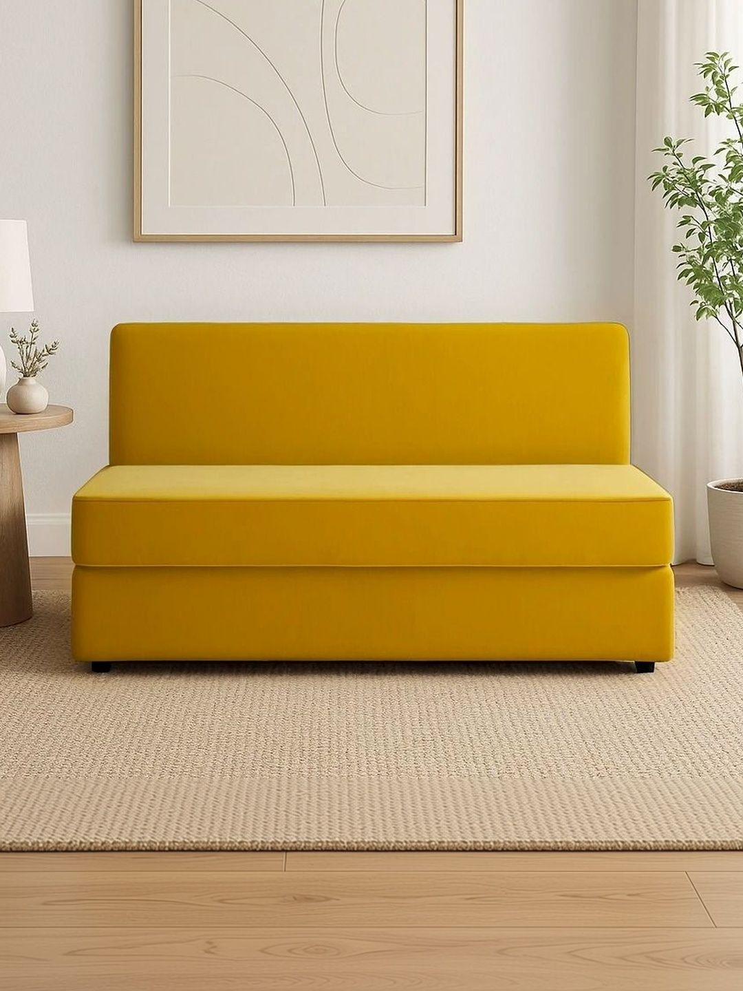 Pum Pum Yellow Leatherette 2 Seater Fold Out Sofa Cum Bed