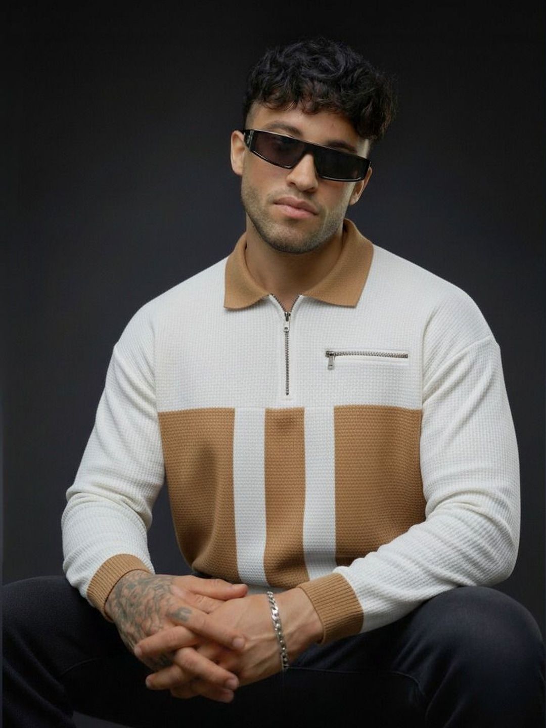 R.Code by The Roadster Life Co. Men Colourblocked Polo Collar Pockets T-shirt