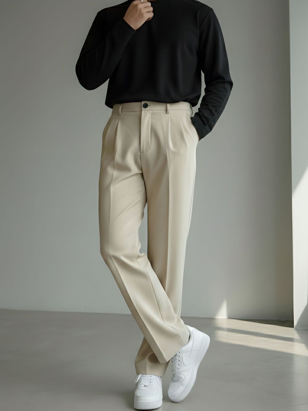 INDICLUB Men Comfort Loose Fit Easy Wash Pleated Trousers