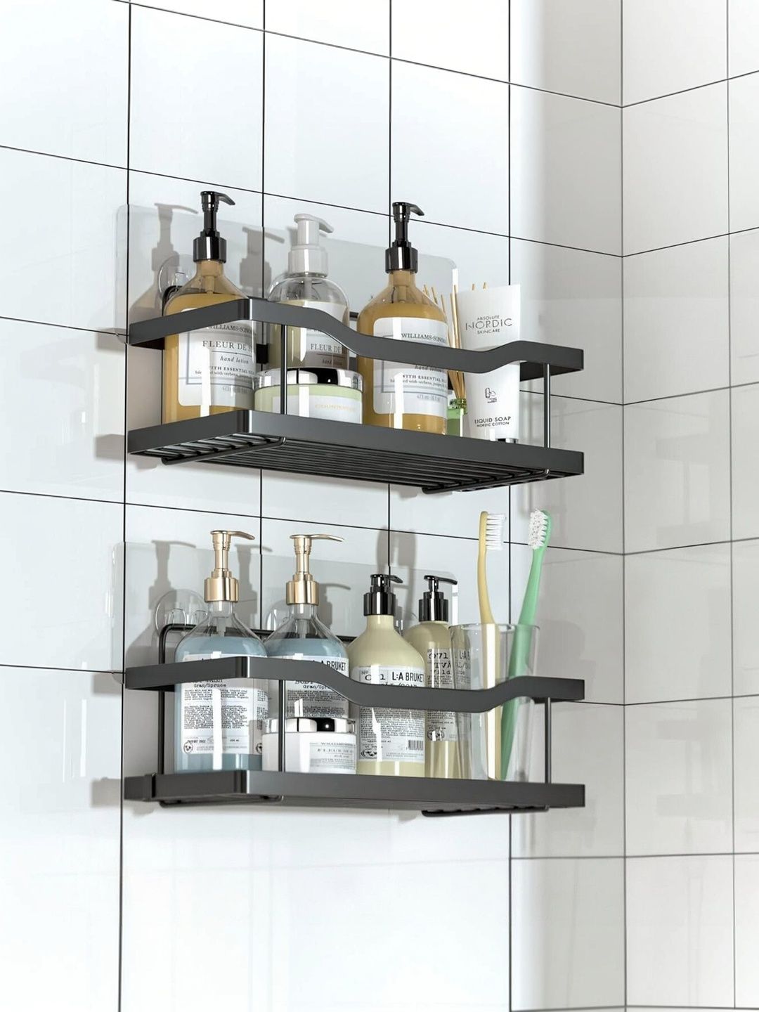 DXDT 2 pieces Black Multi purpose Bathroom kitchen rack Steel