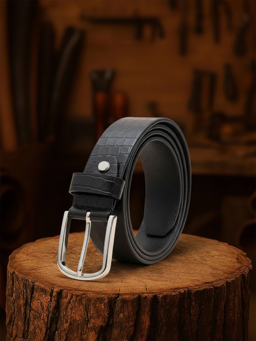 Police Men Textured Leather Belt