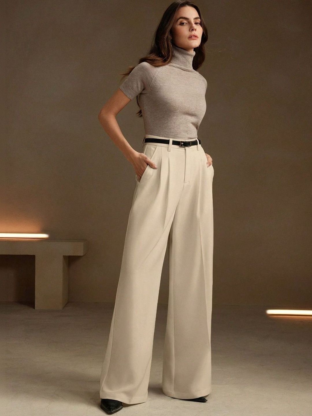 Stylecast X Kotty Women Straight Fit High-Rise Wrinkle Free Pleated Trousers