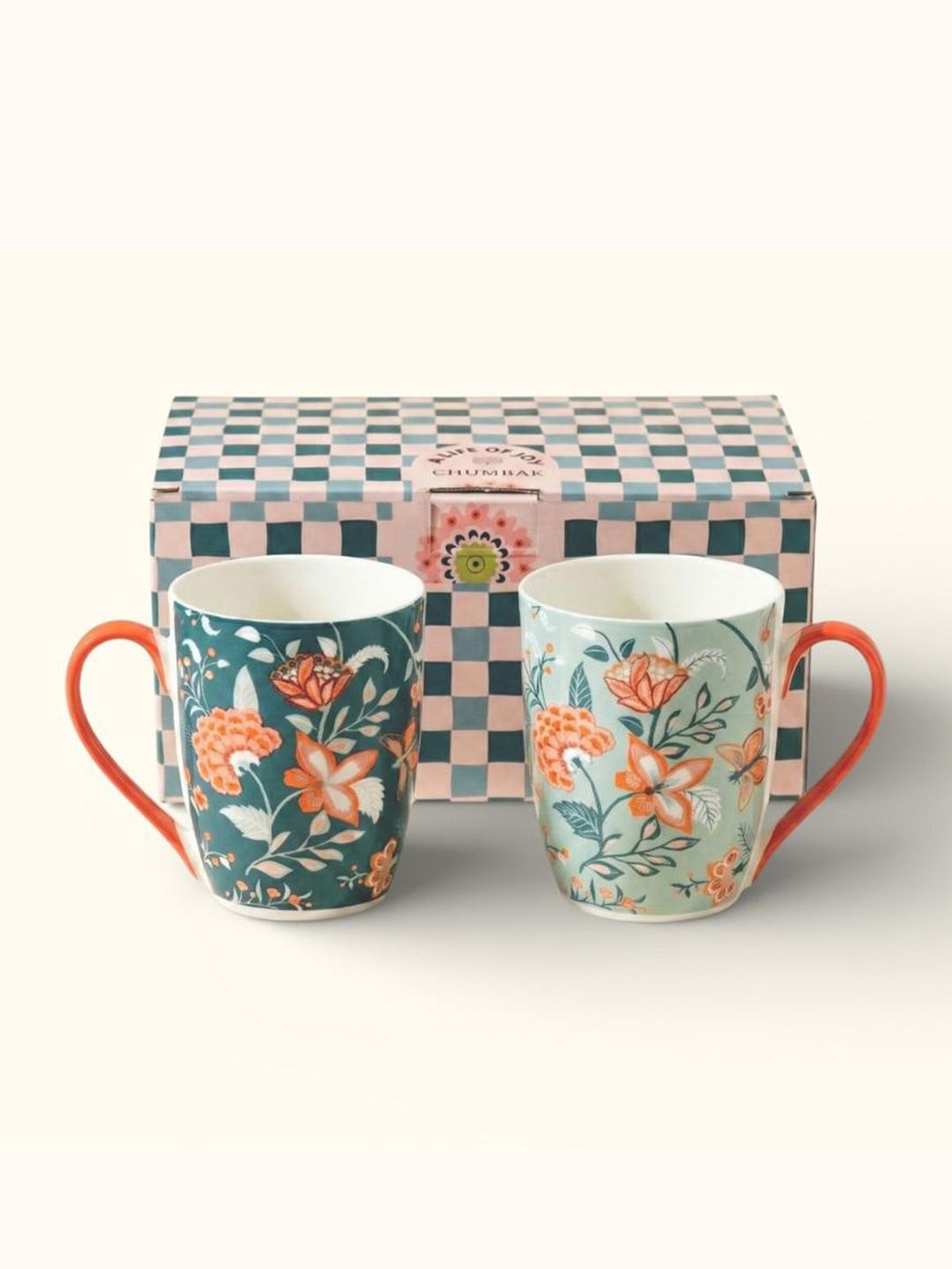 Chumbak 2Pcs Blue & White Printed Ceramic Mugs