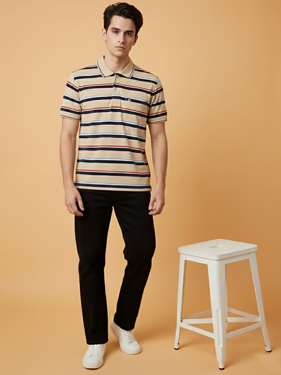 UNIBERRY JEANS Men Striped Polo Collar Pockets T-shirt