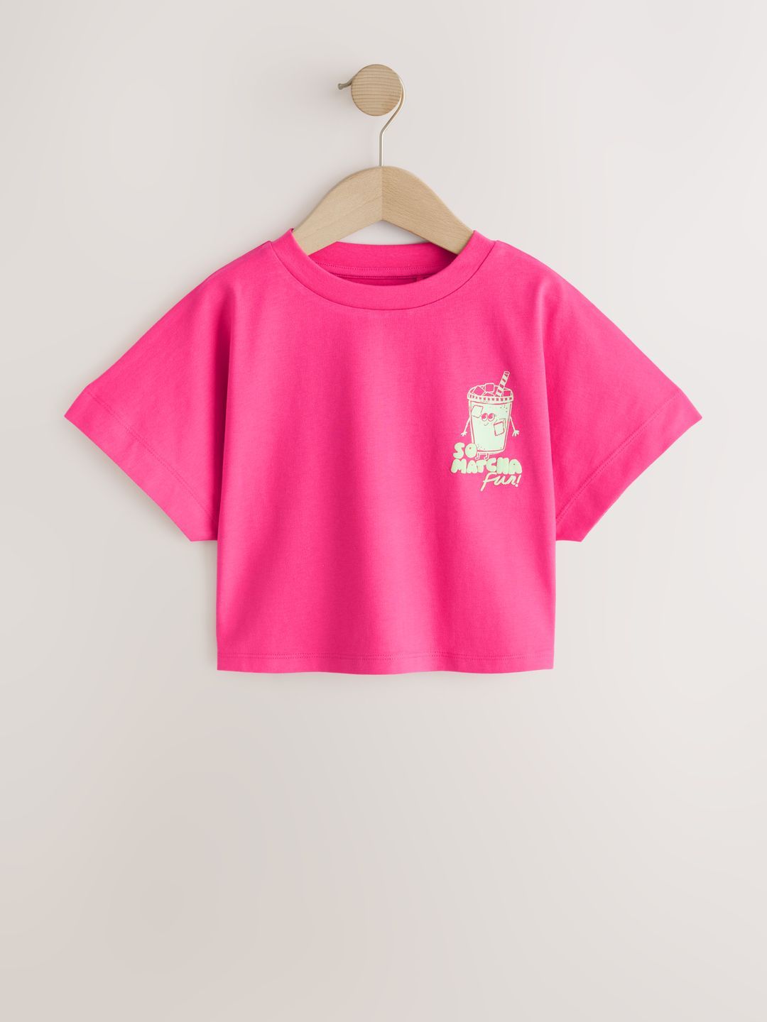NEXT Girls Cropped 'So Matcha Fun' Graphic Printed Pure Cotton Crop T-shirt