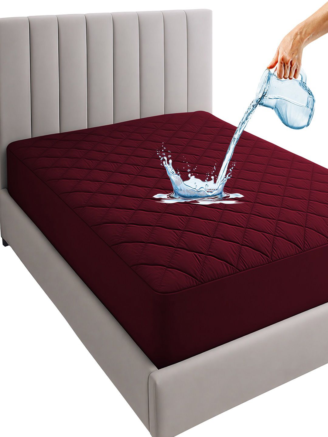 Mattress Protector Mattress Protector Maroon Quilted Cotton Waterproof Queen Size Mattress Cover 78 x 60 Inch