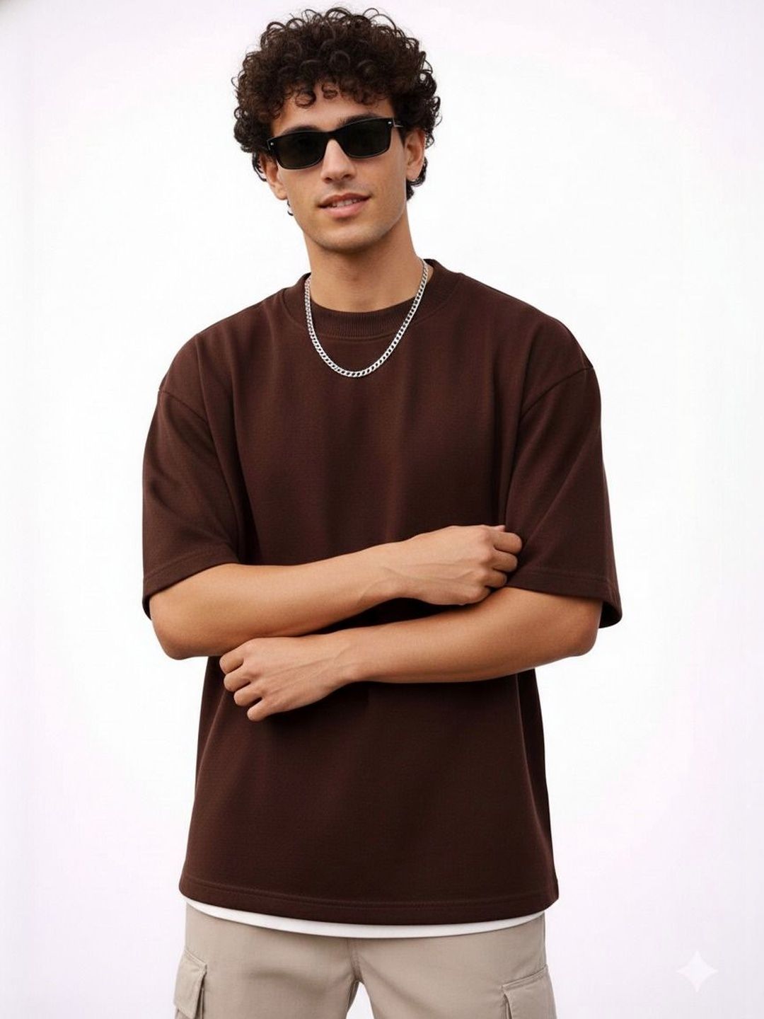 Organic Chics Men's Brown Relaxed Fit Cotton T-shirt