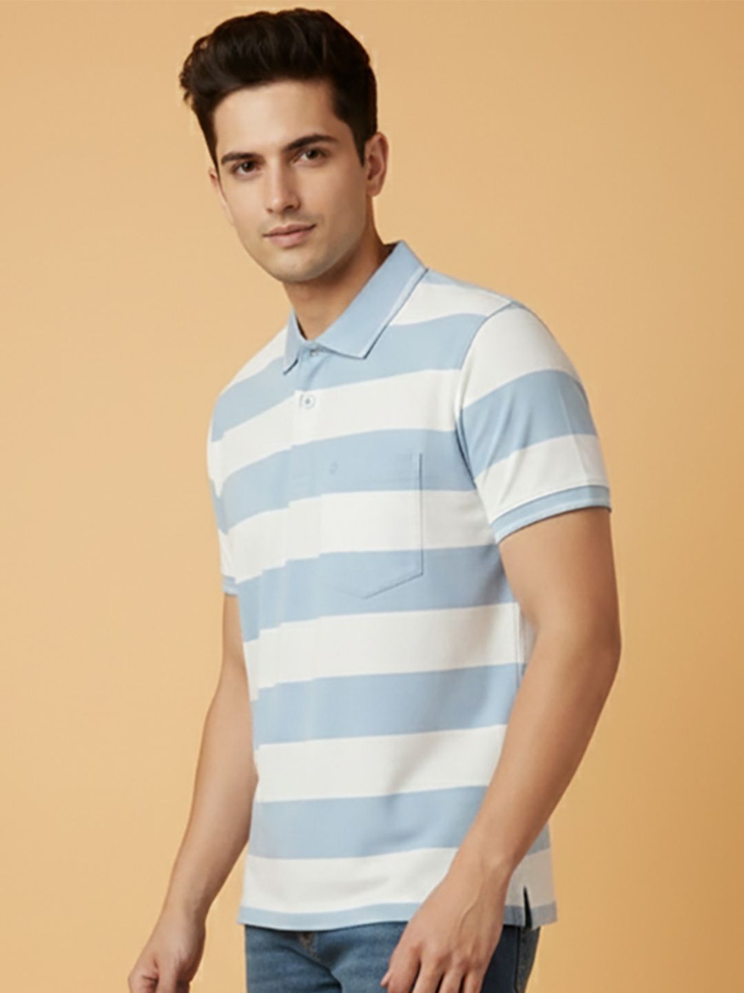 UNIBERRY JEANS Men Striped Polo Collar Pockets T-shirt