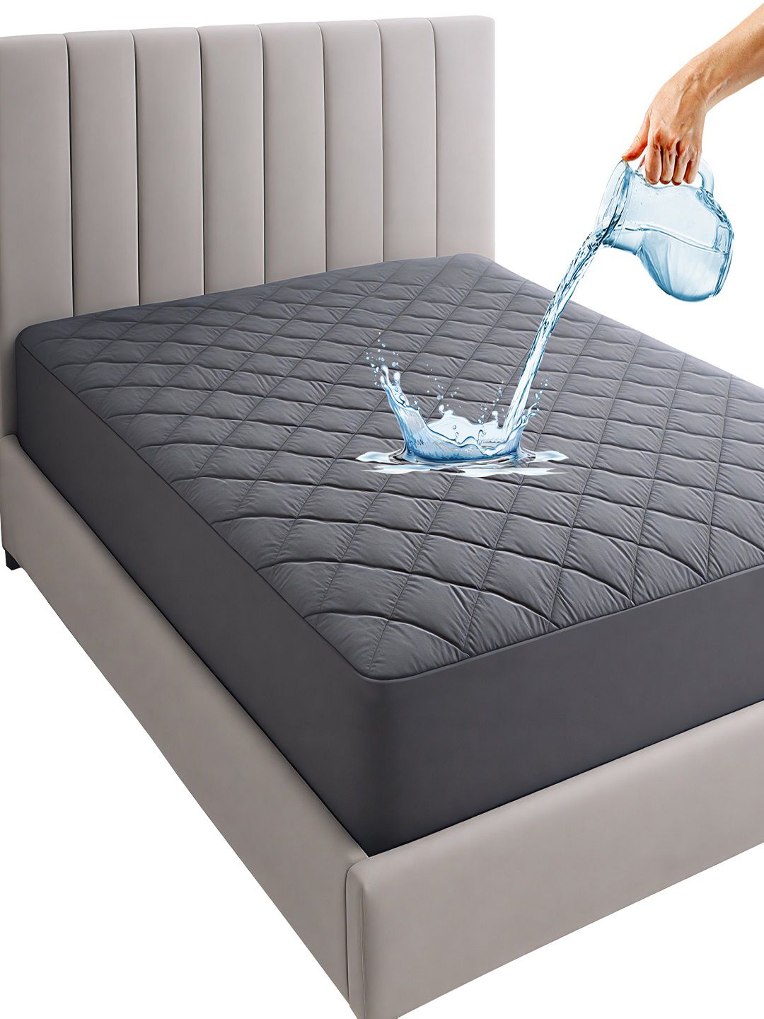 Mattress Protector Mattress Protector Grey Quilted Cotton Waterproof King Size Mattress Cover 72 x 72 Inch