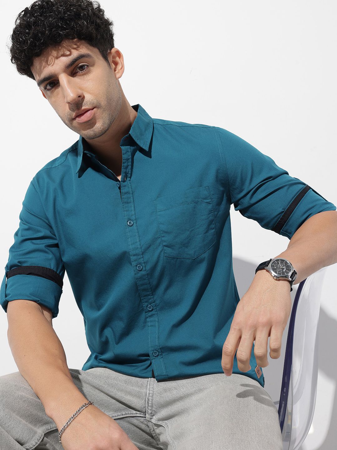 The Roadster Life Co. Roll-Up Sleeves Pure Cotton Casual Shirt
