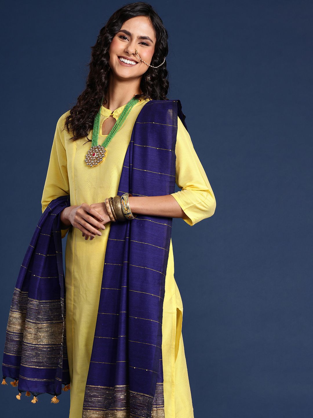 Taavi Striped Cotton Dupatta with Sequinned Details