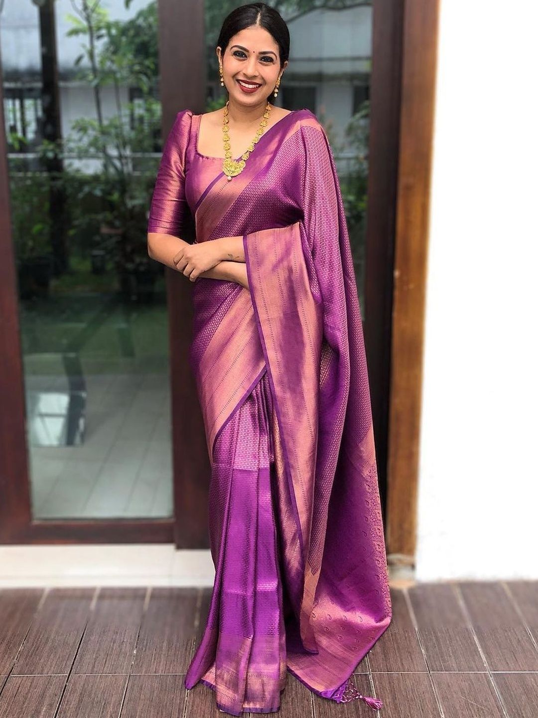 all about you Woven Design Zari Silk Blend Banarasi Saree