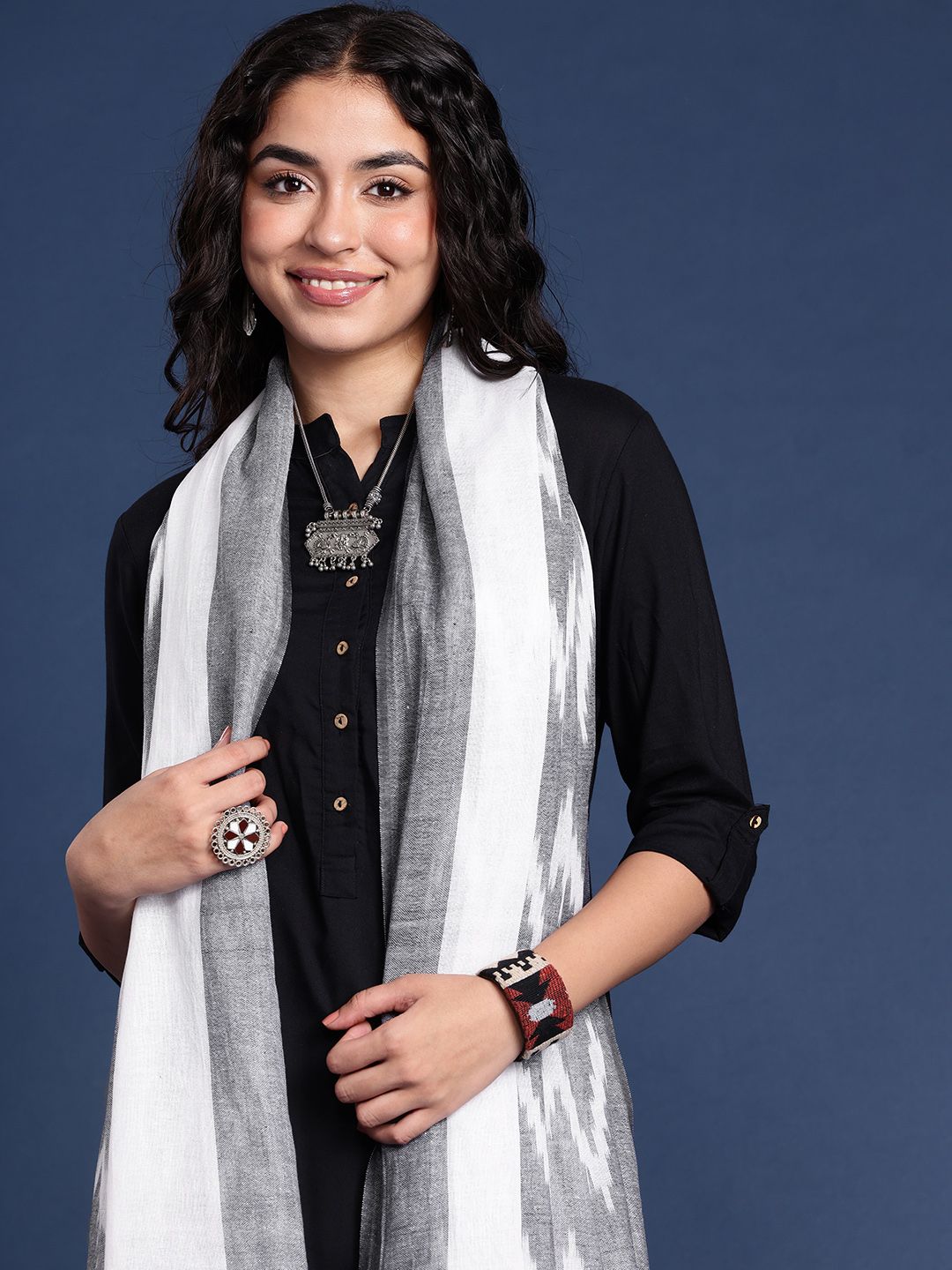 Taavi Woven Design Pure Cotton Ikat Dupatta