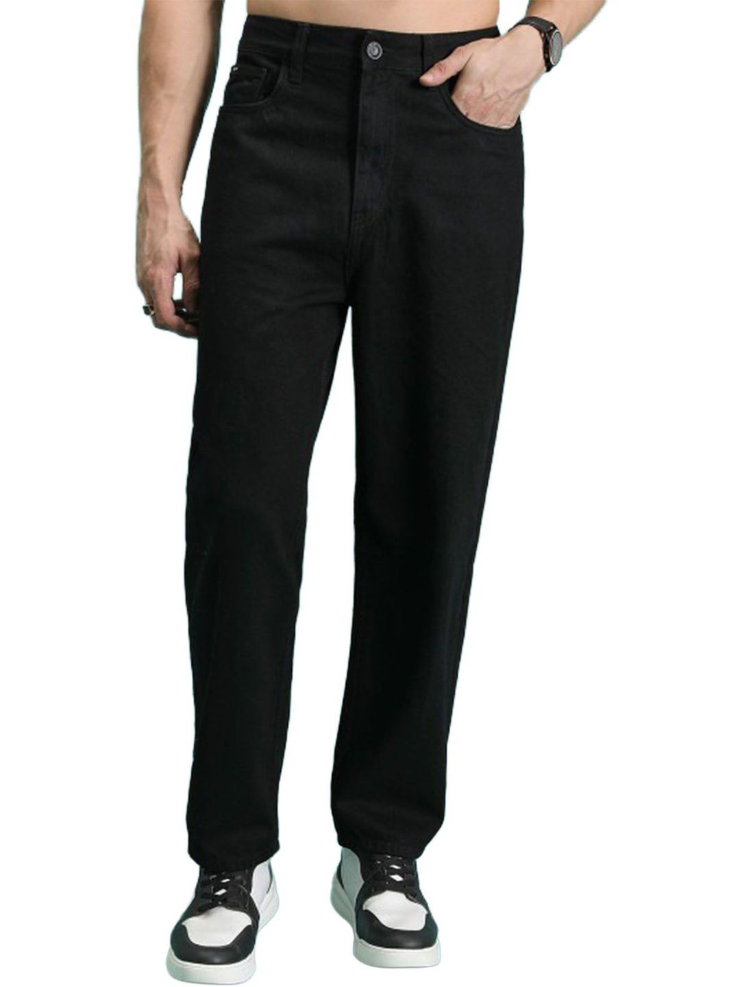 AUSK Men Loose Straight Fit Mid-Rise Stretchable Jeans