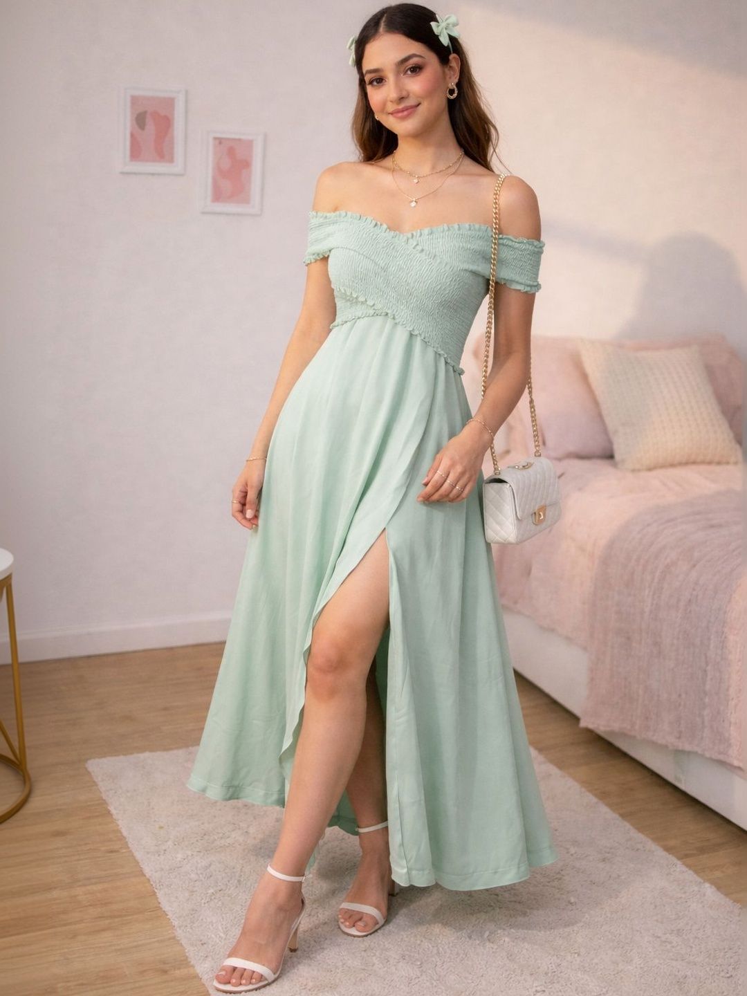 strapless open back dress CONNIE OLIVE OFF-THE-SHOULDER DRAPED MAXI DRESS | CULT MIA main image 0