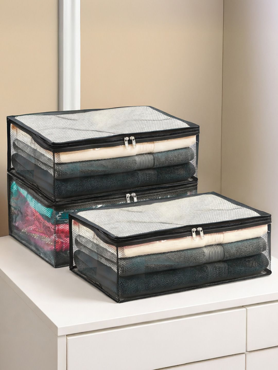 RUBOXA 3 Pcs Black PVC 6 Inch Garment Cover Storage Bag Multi-Utility Organisers