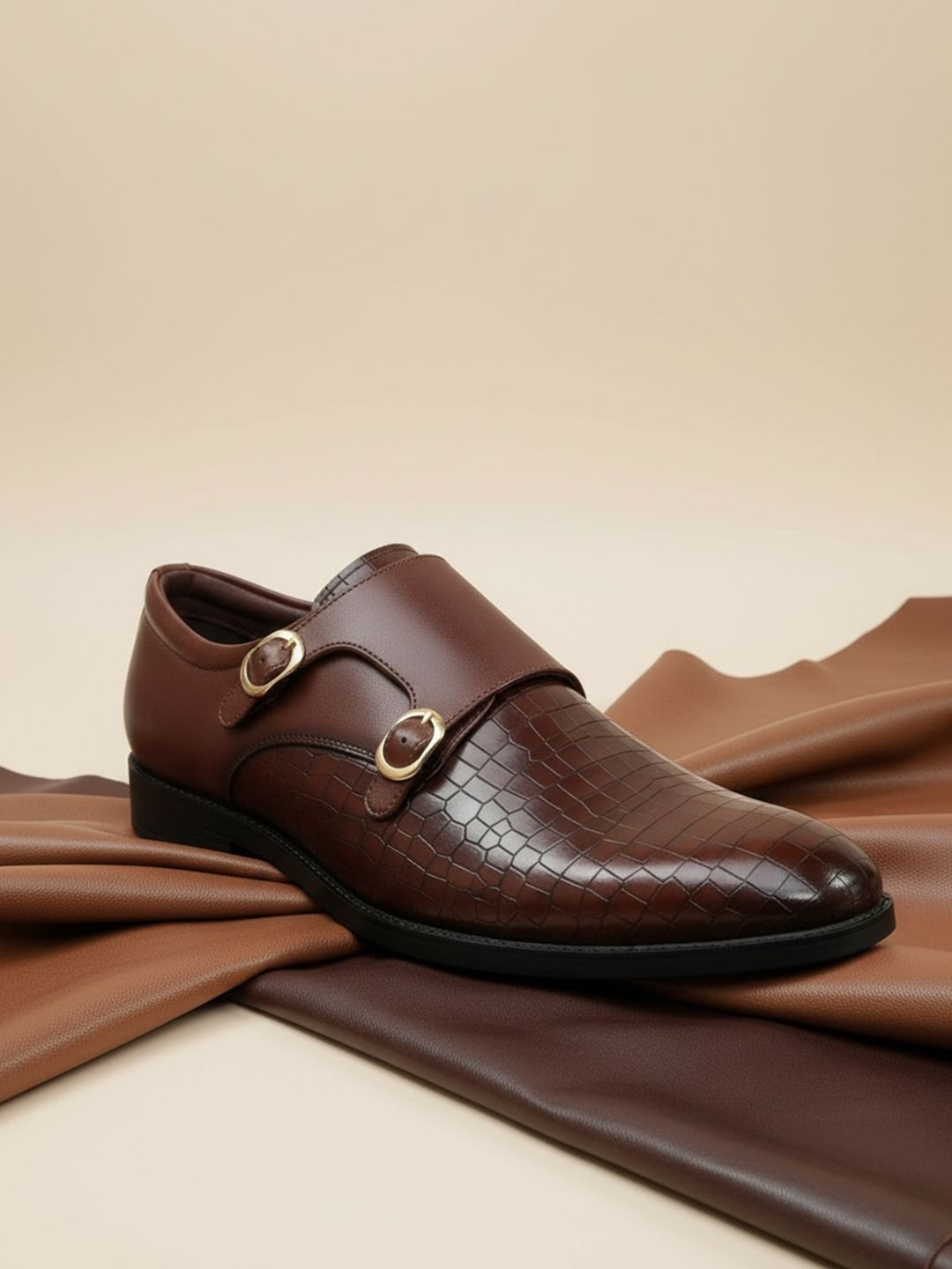 House of Pataudi Men Leather Formal Monk Shoes