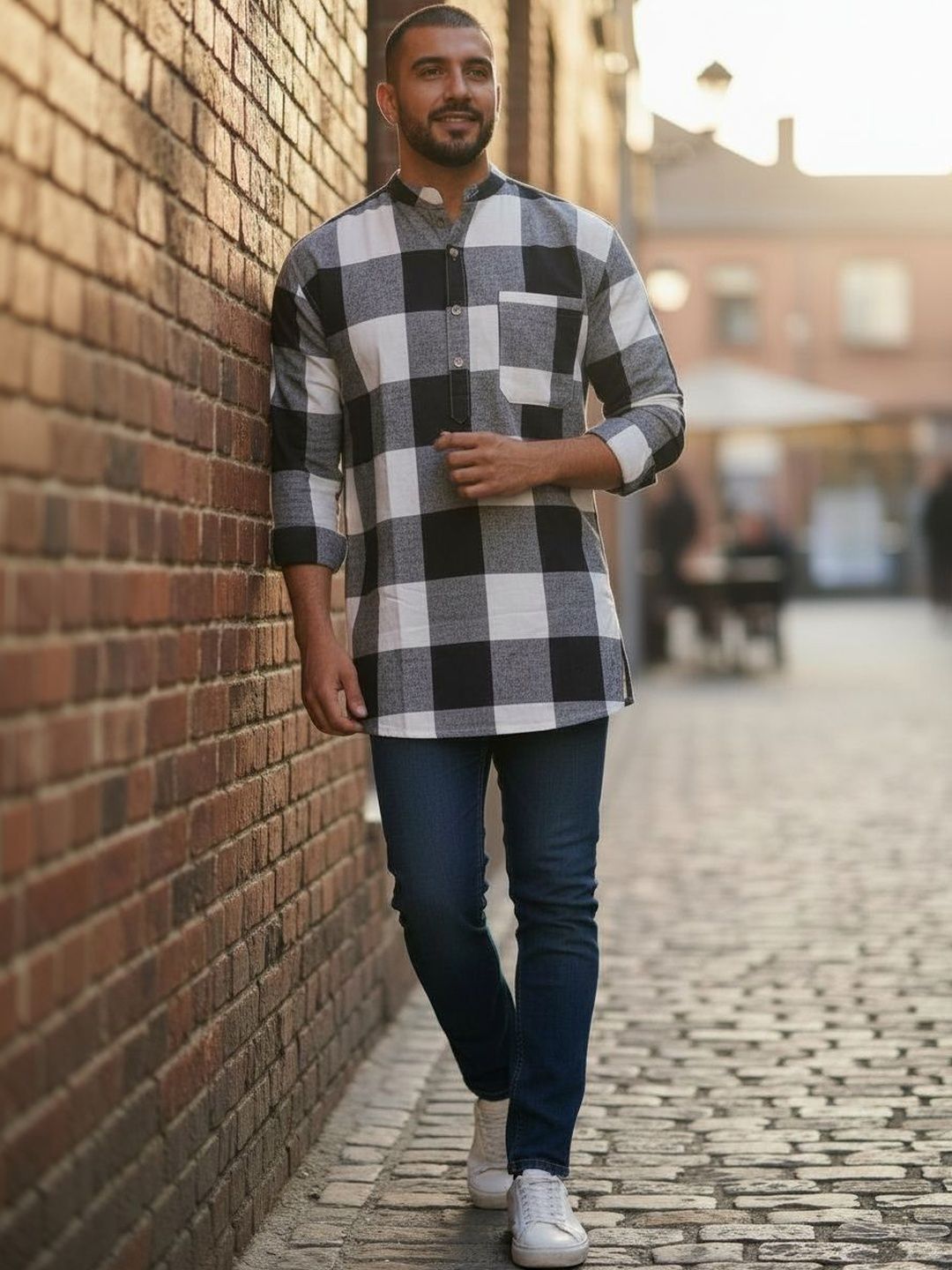 Cot'N Soft Men Checked Thread Work Kurta