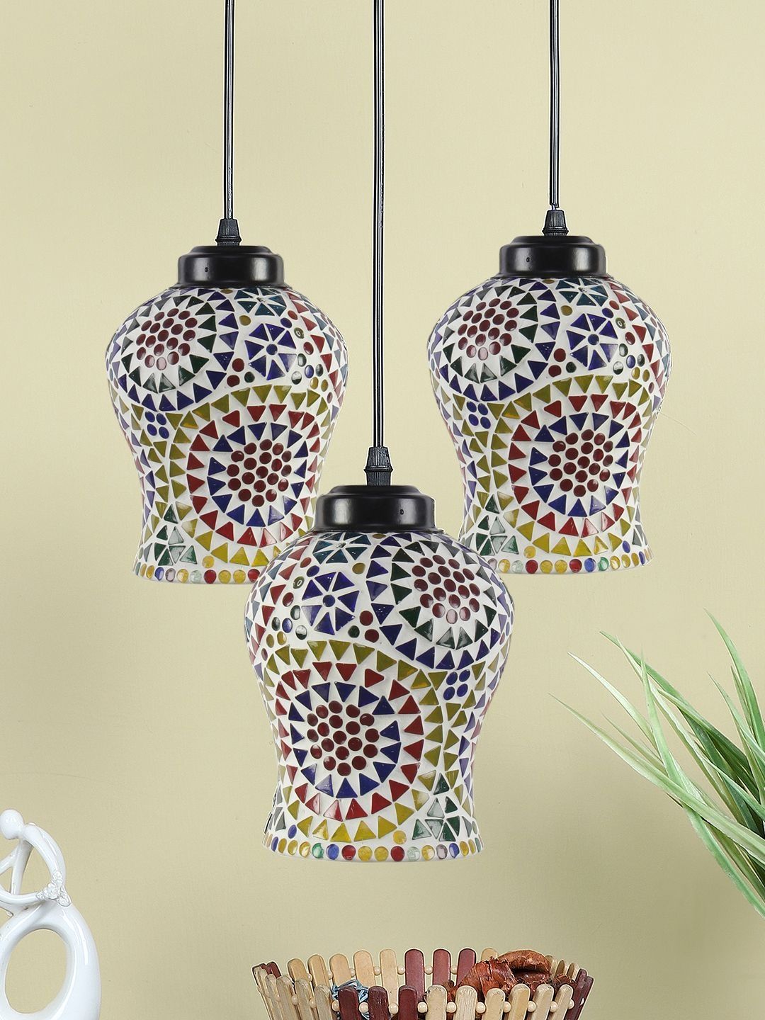 Aura Multicoloured & Multicoloured Textured Glass Ceiling Lamp