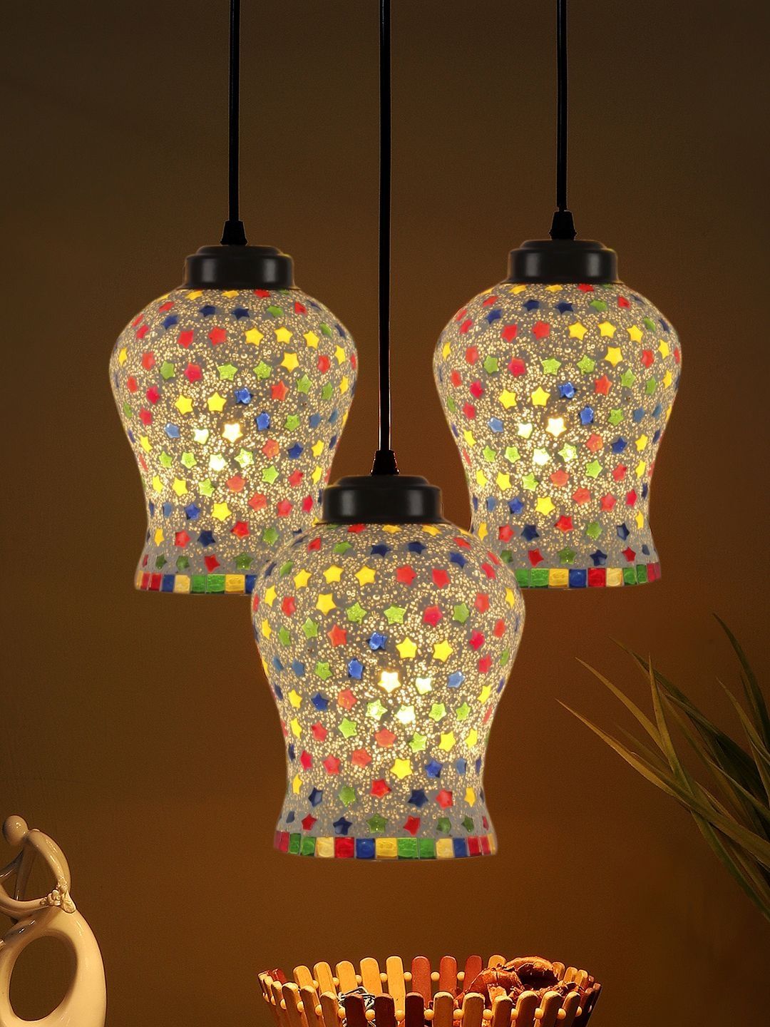 Aura Multicoloured & Multicoloured Textured Glass Traditional Ceiling Lamp