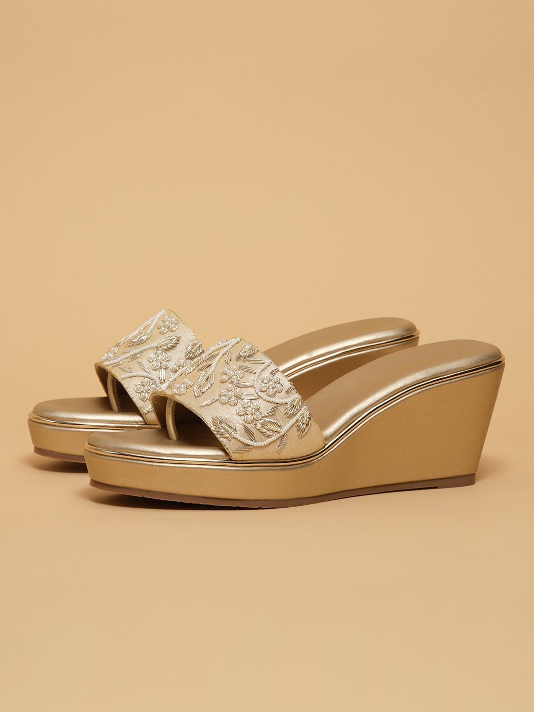 Aadhya Embroidered Wedges ERIDANI Embellished Party Wedge Sandals