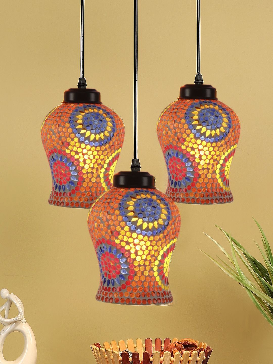 Aura Multicoloured & Multicoloured Textured Glass Traditional Ceiling Lamp