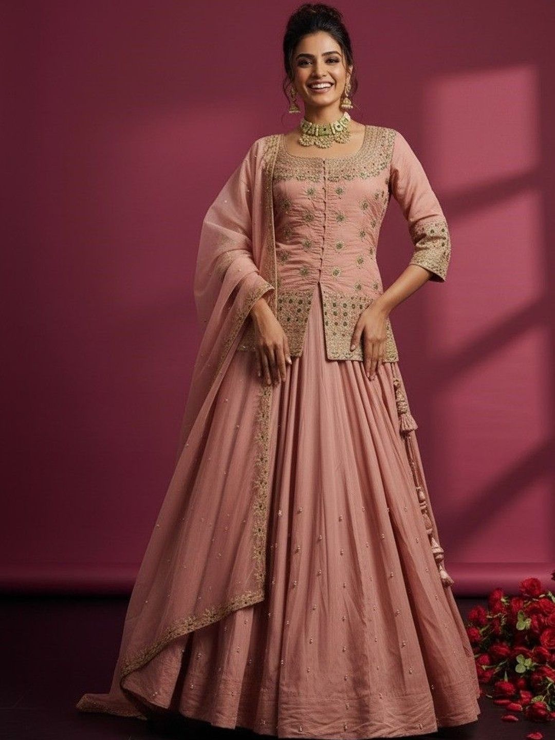 krisha fashion Embroidered Thread Work Ready to Wear Lehenga & Blouse With Dupatta