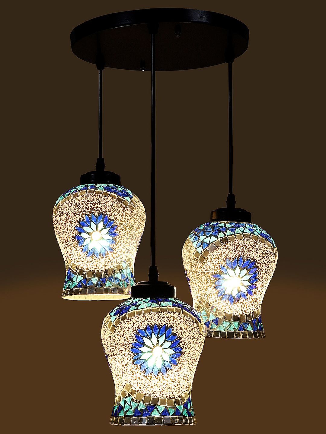 Aura Multicoloured & White Textured Glass Traditional Ceiling Lamp