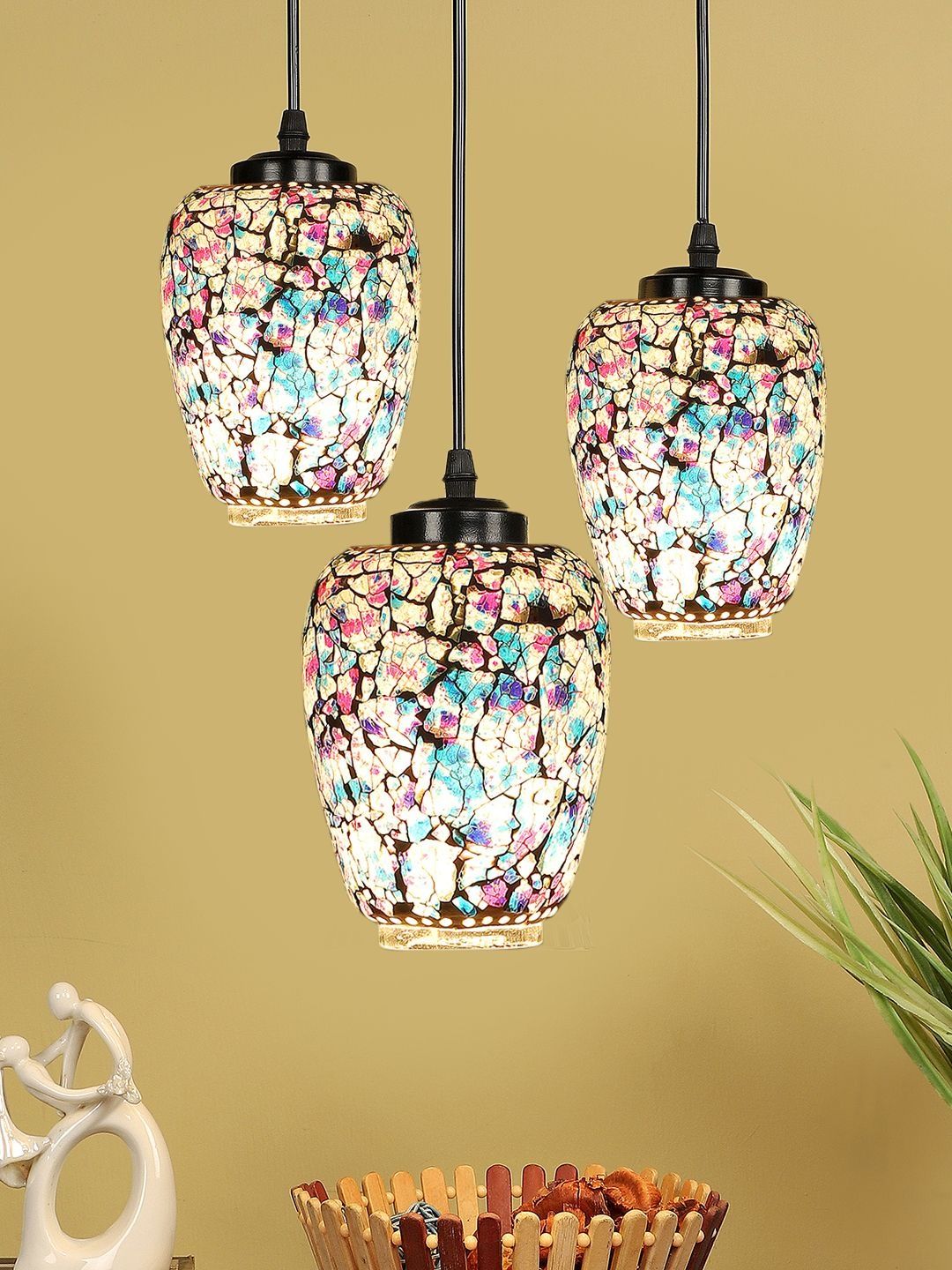 Aura Multicoloured & Multicoloured Textured Glass Ceiling Lamp
