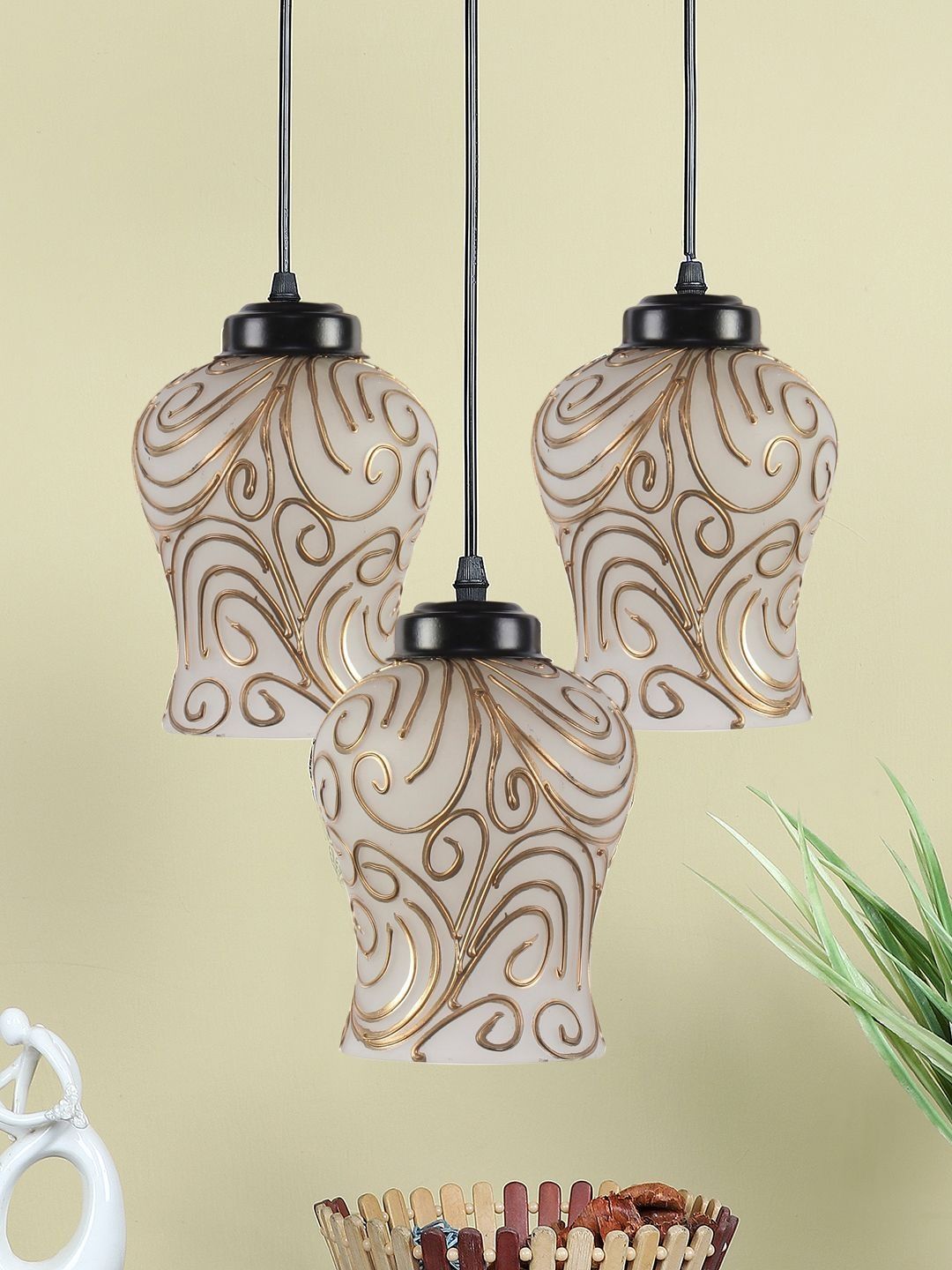 Aura Multicoloured & White Textured Glass Traditional Ceiling Lamp