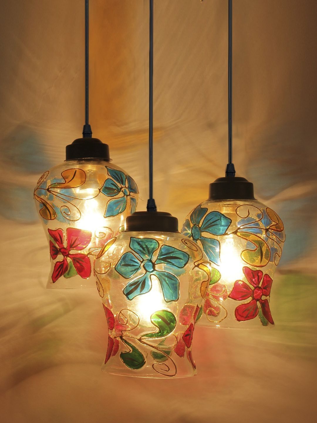 Aura Multicoloured & Multicoloured Printed Glass Ceiling Lamp