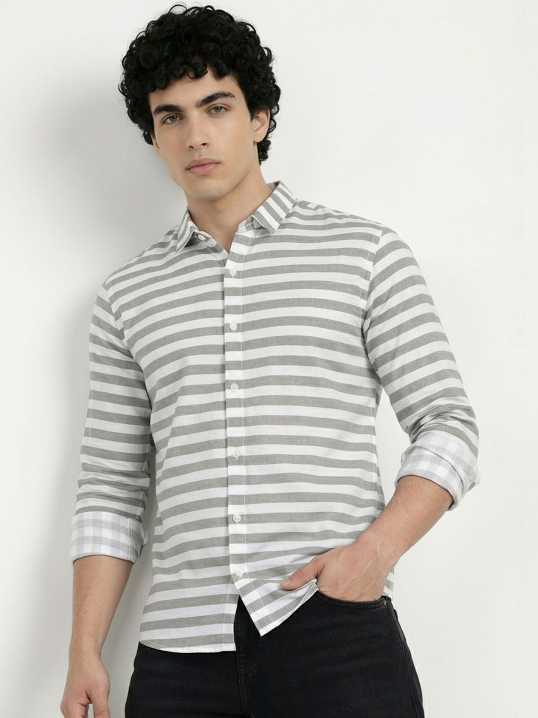 Buy SZN Men Slim Fit Horizontal Stripes Striped Casual Shirt