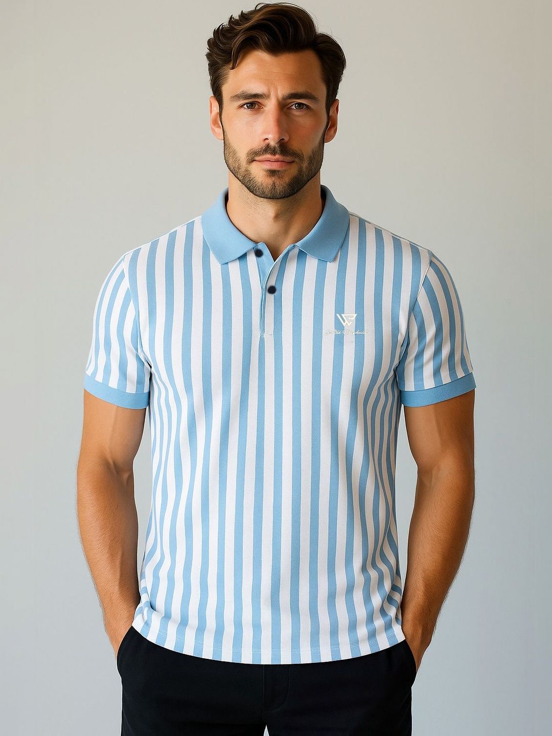 WILD ELEPHANT Men Striped Polo Collar T-shirt