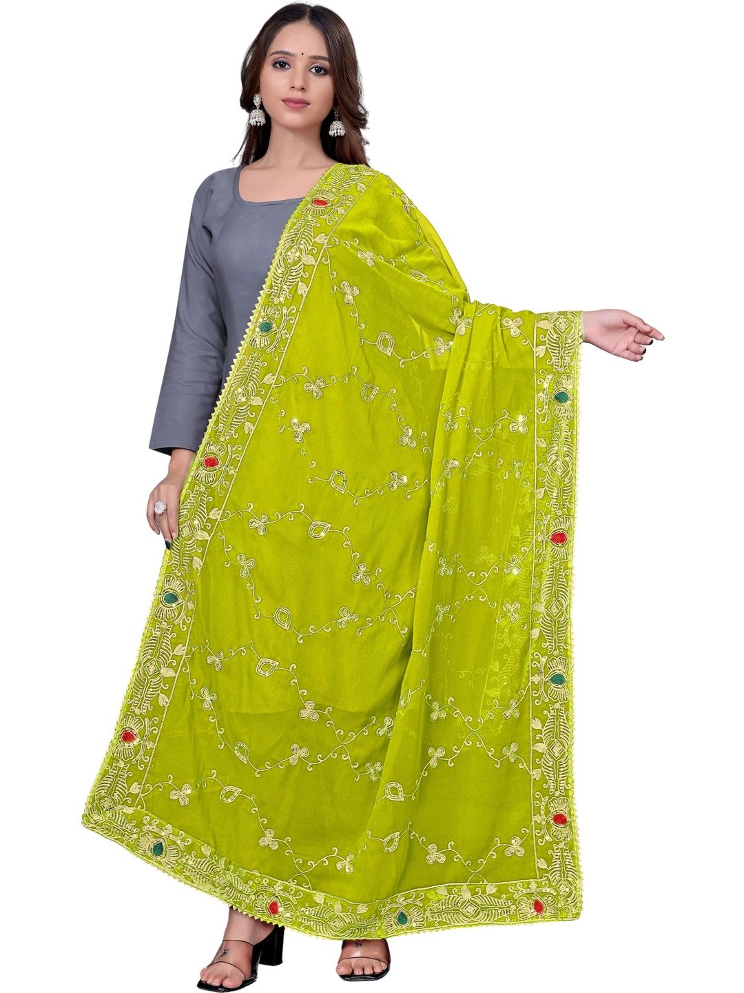 Kemza Ethnic Motifs Embroidered Dupatta with Sequinned