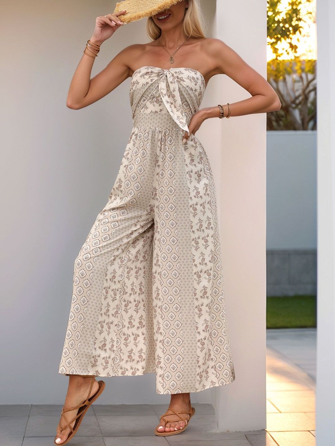 NOWI Strapless Printed Culotte Jumpsuit