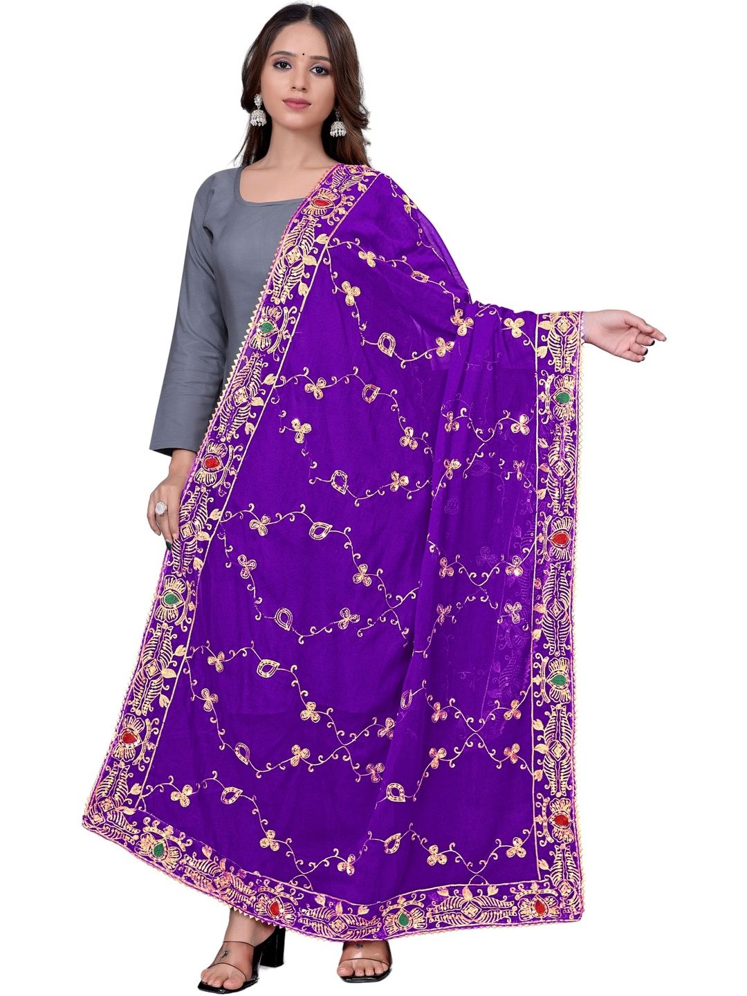 Kemza Ethnic Motifs Embroidered Leheriya Dupatta with Sequinned