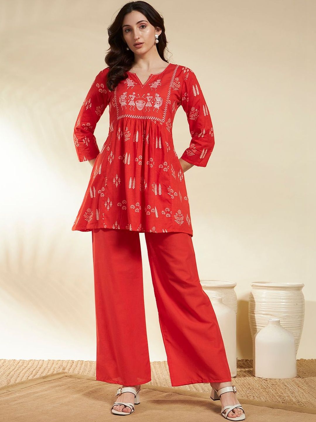 SINGNI Printed Pure Cotton Top With Palazzos Co-Ords