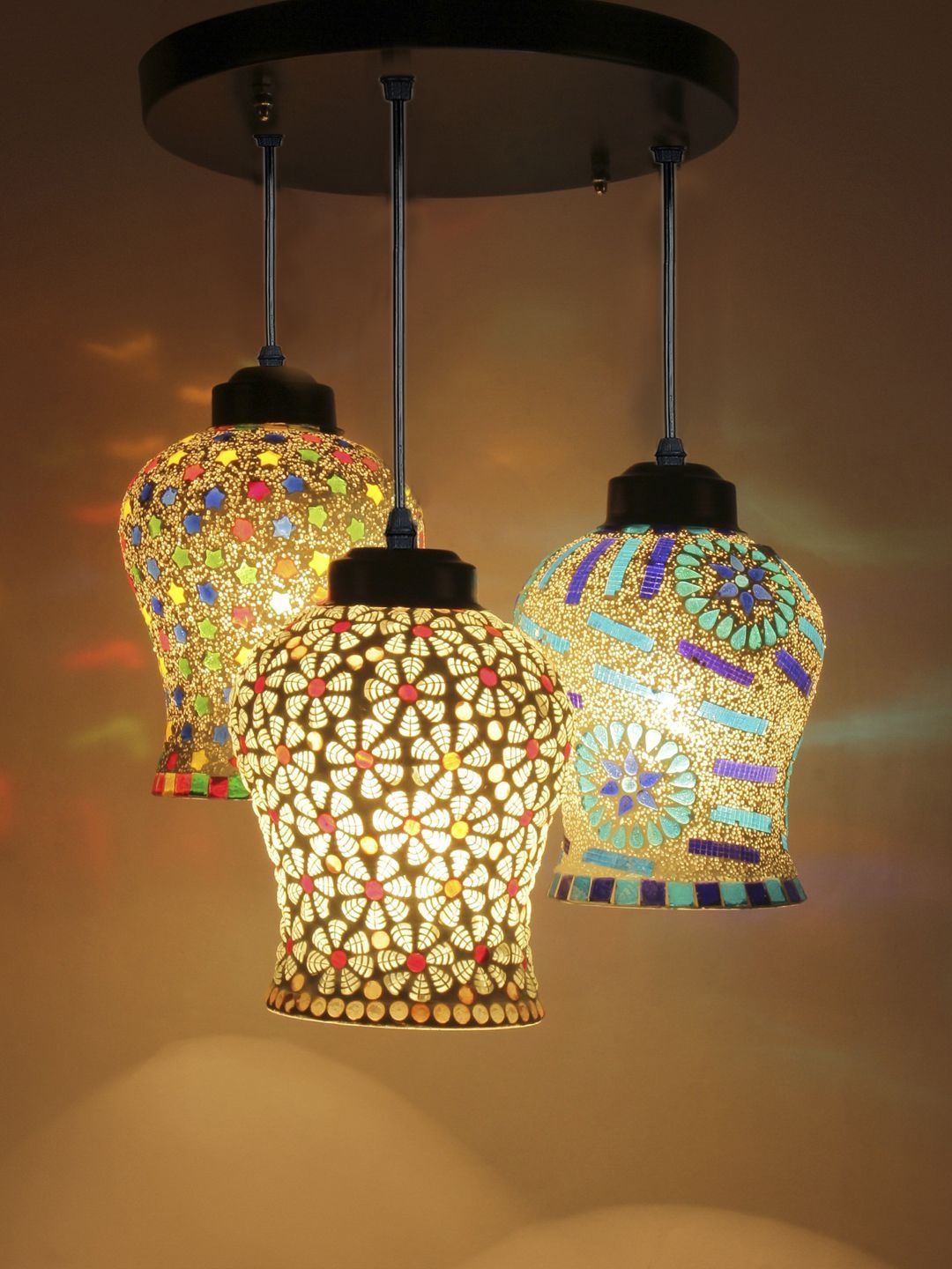 Aura Multicoloured & Multicoloured Textured Glass Ceiling Lamp