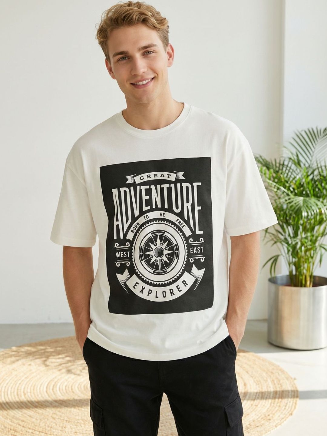 Mast & Harbour Men Typography Printed Pure Cotton T-shirt